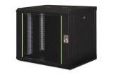 DIGITUS DN-19 09-U-SW Unique 19" 9U 509x600x450mm lapraszerelt üvegajtós fekete Unique fali rack szekrény