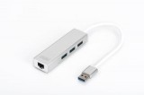 Digitus HUB 3-port USB 2.0 HighSpeed Typee C with Fast Ethernet LAN adapter, aluminium DA-70253