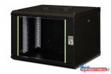 DIGITUS Unique DN-19 07-U-SW 19" 7U 420x600x450mm lapraszerelt üvegajtós fekete fali rack szekrény