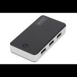 Digitus USB3.0 4 Port Aktív, Tápegységgel, Fekete/Ezüst (DA-70231)