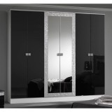 Dima DI Dolly 6-ajtós gardróbszekrény, 2 tükrös ajtóval - fehér-fekete
