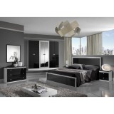 Dima DI Dolly hálószoba - fehér-fekete, 160x200 cm ággyal, 6-ajtós szekrénnyel