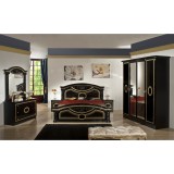 Dima DI Kate hálószoba - fekete-arany, 160x200 cm ággyal, 6-ajtós szekrénnyel