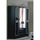 Dima DI Lara 4-ajtós gardróbszekrény, 2 tükrös ajtóval - fekete-ezüst