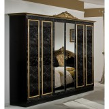 Dima DI Lara 6-ajtós gardróbszekrény, 2 tükrös ajtóval - fekete-arany