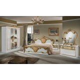 Dima DI Lara hálószoba - fehér-arany, 160x200 cm ággyal, 6-ajtós szekrénnyel