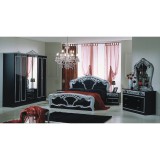 Dima DI Lara hálószoba - fekete-ezüst, 160x200 cm ággyal, 6-ajtós szekrénnyel