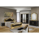 Dima DI Lucy BB hálószoba - fekete-arany, 160x200 cm ággyal, 6-ajtós szekrénnyel