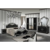 Dima DI Lucy Lux hálószoba - fekete-ezüst, 160x200 cm ággyal, 4-ajtós szekrénnyel