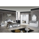 Dima DI Marwa hálószoba - fehér-ezüst, 160x200 cm ággyal, 4-ajtós szekrénnyel