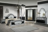 Dima DI Marwa hálószoba - fekete-ezüst, 160x200 cm ággyal, 6-ajtós szekrénnyel
