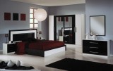 Dima DI Miami hálószoba - fehér-fekete, 160x200 cm ággyal, 6-ajtós szekrénnyel