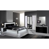 Dima DI Milano hálószoba - fehér-fekete, 160x200 cm ággyal, 4-ajtós szekrénnyel