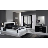 Dima DI Milano hálószoba - fehér-fekete, 160x200 cm ággyal, 6-ajtós szekrénnyel
