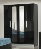 Dima DI Nour 4-ajtós gardróbszekrény, 2 tükrös ajtóval - fekete