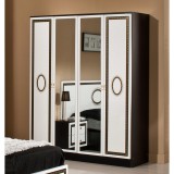 Dima DI Paris 4-ajtós gardróbszekrény, 2 tükrös ajtóval - fekete-fehér