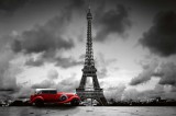 Dimex Vlies Fotótapéta - Eiffel tower with retro car - 375x250 cm