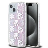 DKNY DKHCP15SLCPEPP Liquid Glitter Multilogo tok iPhone 15 - rózsaszín
