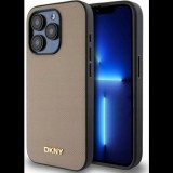 DKNY DKHMP15LPGHLME Grained Metal Logo Magsafe-Kompatibilis Tok iPhone 15 Pro - Bézs (DKHMP15LPGHLME)