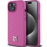 DKNY DKHMP15SPSHRPSP Leather Pattern Metal Logo MagSafe-kompatibilis tok iPhone 15 - rózsaszín