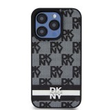 DKNY iPhone 13 Pro kockás mintás csíkkal PU Bőr Telefon tok - Fekete (DKHCP13LPCPTSSK)