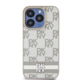 DKNY iPhone 13 Pro Max kockás mintás csíkkal PU Bőr Telefon tok - Bézs (DKHCP13XPCPTSSE)