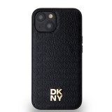 DKNY iPhone 14 MagSafe Ismétlődő mintás PU Bőr Telefon tok - Fekete (DKHMP14SPSHRPSK)