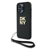 DKNY iPhone 14 Pro Max Csuklópántos PU Bőr Telefon tok - Fekete (DKHCP14XPBSWSK)