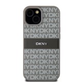 DKNY iPhone 15 Ismétlődő mintás PU Bőr Telefon tok - Bézs (DKHCP15SPRTHSLE)