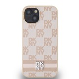 DKNY iPhone 15 kockás mintás csíkkal PU Bőr Telefon tok - Pink (DKHCP15SPCPTSSP)