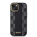DKNY iPhone 15 MagSafe kockás mintás PU Bőr Telefon tok - Fekete (DKHMP15SPCPVSLK)