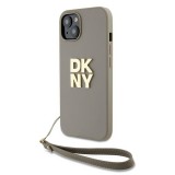 DKNY iPhone 15 Plus Csuklópántos PU Bőr Telefon tok - Bézs (DKHCP15MPBSWSE)