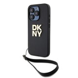 DKNY iPhone 15 Pro Csuklópántos PU Bőr Telefon tok - Fekete (DKHCP15LPBSWSK)