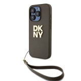DKNY iPhone 15 Pro Csuklópántos PU Bőr Telefon tok - Sötétzöld (DKHCP15LPBSWSA)