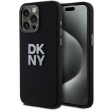 DKNY iPhone 15 Pro fém LOGO Keménykeretes szilikon Telefon tok - Fekete (DKHCP15LSMCBSK)