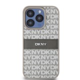 DKNY iPhone 15 Pro Ismétlődő mintás PU Bőr Telefon tok - Bézs (DKHCP15LPRTHSLE)