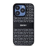 DKNY iPhone 15 Pro Ismétlődő mintás PU Bőr Telefon tok - Fekete (DKHCP15LPRTHSLK)