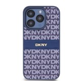 DKNY iPhone 15 Pro Ismétlődő mintás PU Bőr Telefon tok - Kék (DKHCP15LPRTHSLB)