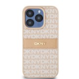 DKNY iPhone 15 Pro Ismétlődő mintás PU Bőr Telefon tok - Pink (DKHCP15LPRTHSLP)