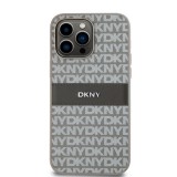 DKNY iPhone 15 Pro Max Ismétlődő mintás PU Bőr Telefon tok - Bézs (DKHCP15XPRTHSLE)