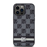 DKNY iPhone 15 Pro Max kockás mintás csíkkal PU Bőr Telefon tok - Fekete (DKHCP15XPCPTSSK)