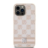 DKNY iPhone 15 Pro Max kockás mintás csíkkal PU Bőr Telefon tok - Pink (DKHCP15XPCPTSSP)