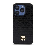 DKNY iPhone 15 Pro Max MagSafe Ismétlődő mintás PU Bőr Telefon tok - Fekete (DKHMP15XPSHRPSK)