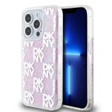 DKNY Liquid Glitter Checkered Pattern tok iPhone 15 Pro készülékhez rózsaszín