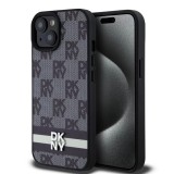 DKNY PU bőr Checkered Pattern and Stripe tok iPhone 15 készülékhez fekete