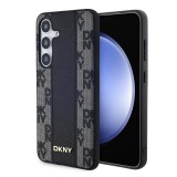 DKNY PU bőr Checkered Pattern Magsafe tok Samsung Galaxy S24 készülékhez fekete