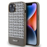 DKNY PU bőr Repeat Pattern Bottom Stripe MagSafe tok iPhone 15 készülékhez barna