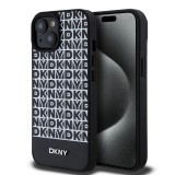 DKNY PU bőr Repeat Pattern Bottom Stripe MagSafe tok iPhone 15 készülékhez fekete
