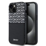 DKNY PU bőr Repeat Pattern kártyatartós tok iPhone 14 készülékhez fekete