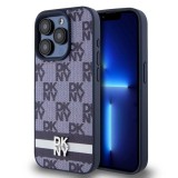 DKNY PU bőr sakktábla mintás és csíkos tok iPhone 15 Pro Max készülékhez kék